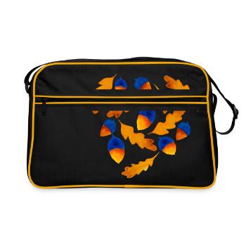 Herbst Muster Eicheln Geschenk - Retro Tasche - Schwarz/Gold - Vorne
