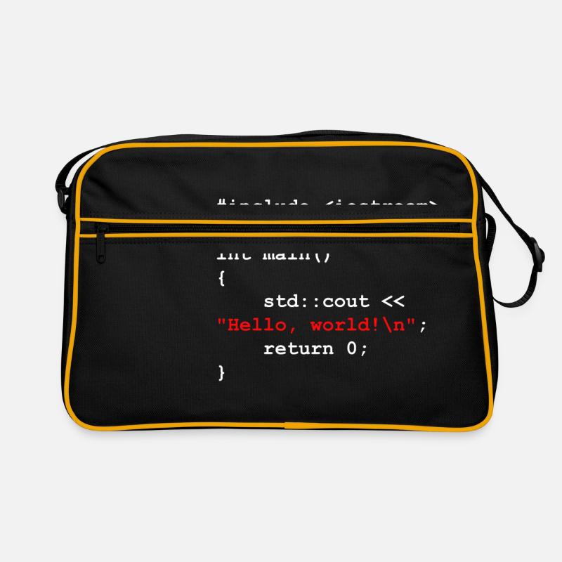 Hello World C++ Entwickler Programm Geschenk - Retro Tasche - Schwarz/Gold