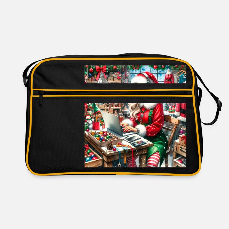 Beau lutin avec le Père Noël dans son atelier Sac Retro