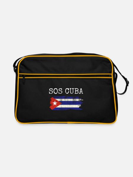 Cuban Flag Free Cuba Libre Patria Y Vida Shirt - Retro Tasche - Schwarz/Gold - Vorne