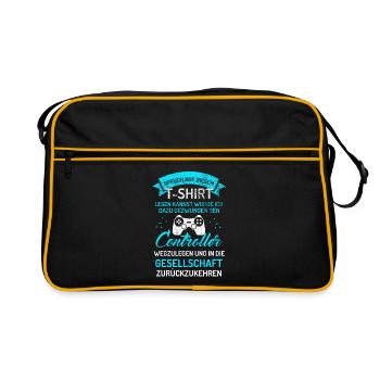 Geschenkidee Gamers Lustiges Gaming T-Shirt - Retro Tasche - Schwarz/Gold - Vorne