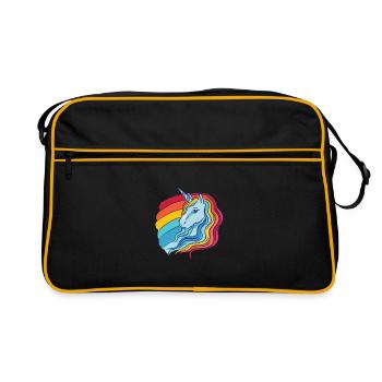 Regenbogen Einhorn weiblich mit Regenbogen Haar - Retro Tasche - Schwarz/Gold - Vorne