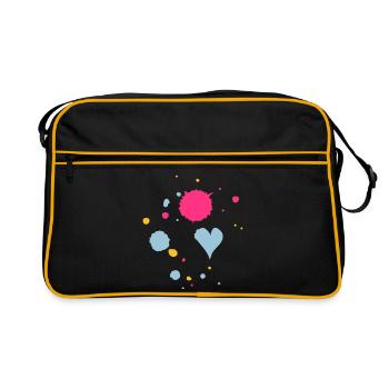 Farbkleckse,Tropfen und Herz - Retro Tasche - Schwarz/Gold - Vorne