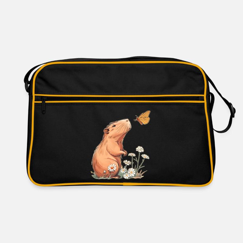 Capybara Schmetterling - Retro Tasche - Schwarz/Gold