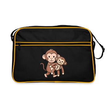 Punch Baby Monkey mit Plüschtier - Retro Tasche - Schwarz/Gold - Vorne