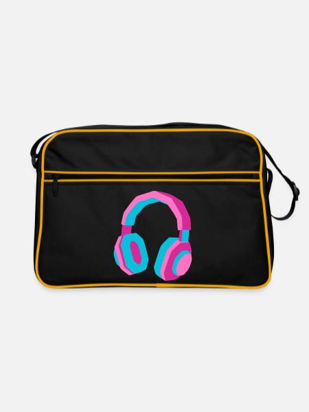 Kopfhörer 80er Retro Synthwave DJ Musik Gamer - Retro Tasche - Schwarz/Gold - Vorne
