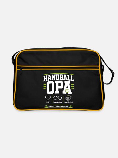 Handballopa Geschenk – Stolz & Expertenblick - Retro Tasche - Schwarz/Gold