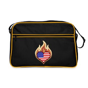 Flammenherz USA Flagge - Retro Tasche - Schwarz/Gold - Vorne