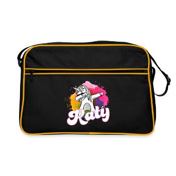 KATY - Beautiful name with dabbing unicorn - Retro Bag - black/gold - Front