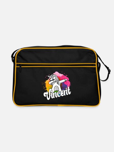 VINCENT - Beau nom de garçon avec une licorne cool - Sac Retro - noir/or - Devant