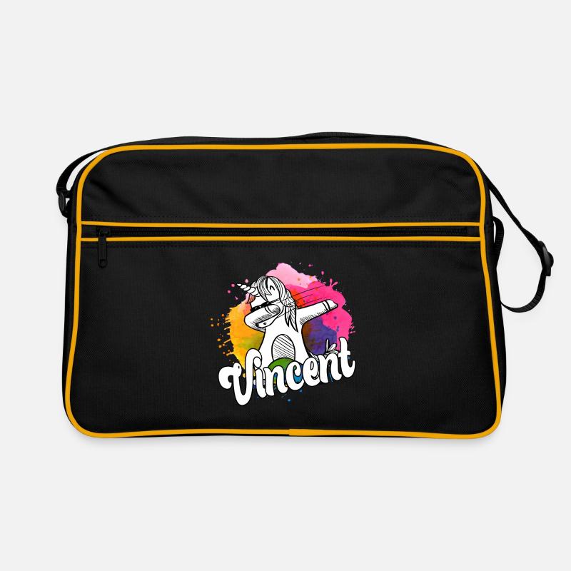 VINCENT - Schöner Jungen Name mit Coolem Einhorn Retro Tasche