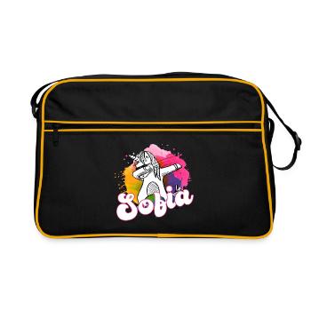SOFIA - Schöner Name mit dabbing Einhorn - Retro Tasche - Schwarz/Gold - Vorne