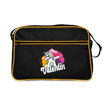 VALENTIN - Beau nom de garçon avec licorne cool - Sac Retro - noir/or - Devant