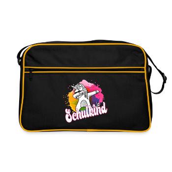 Cool dabbing unicorn: Finally schoolchild! - Retro Bag - black/gold - Front
