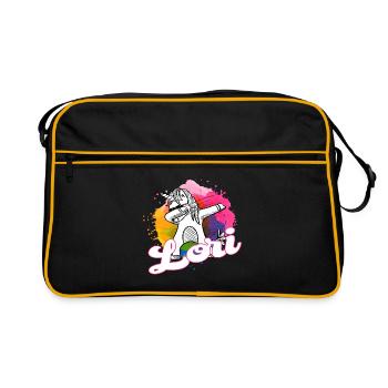 LORI - Schöner Name mit dabbing Einhorn - Retro Tasche - Schwarz/Gold - Vorne