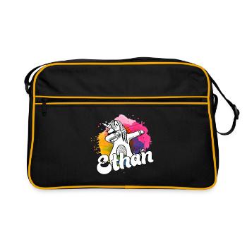 ETHAN - Beau nom de garçon avec une licorne cool - Sac Retro - noir/or - Devant