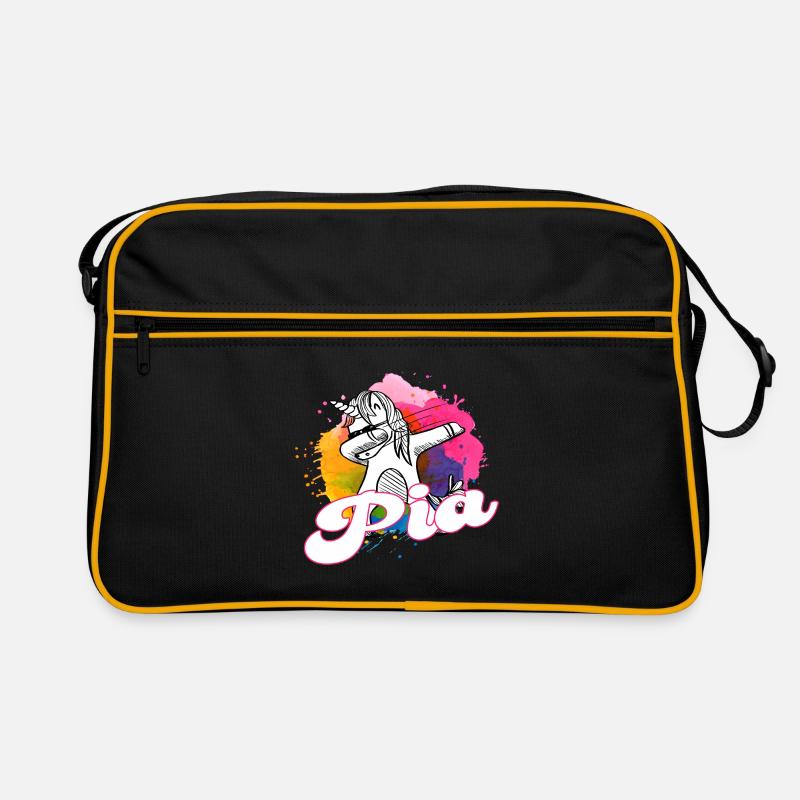 PIA - Schöner Name mit dabbing Einhorn - Retro Tasche - Schwarz/Gold