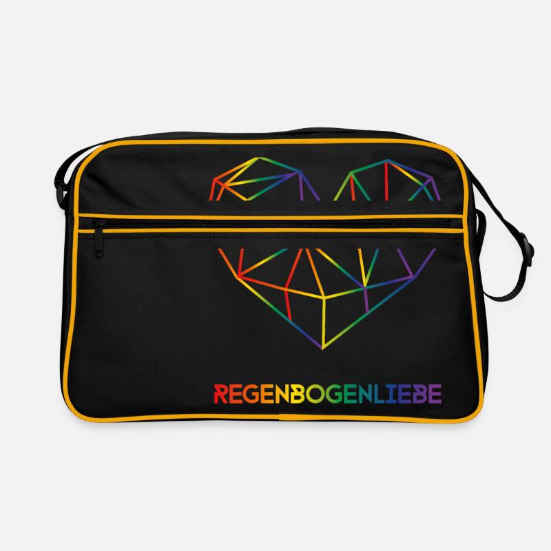 Regenbogenliebe mit geometrischem Herz - Retro Tasche - Schwarz/Gold