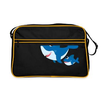 Requin bleu requin bleu bébé requin doux mignon - Sac Retro - noir/or - Devant