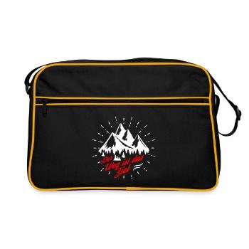Der Weg ist das Ziel - Berge - Wandern - Camping - Retro Tasche - Schwarz/Gold - Vorne