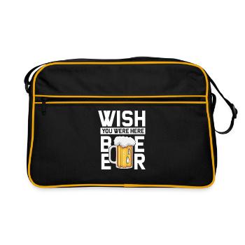 „WISH YOU WERE HERE BEER“ Design - Retro Tasche - Schwarz/Gold - Vorne