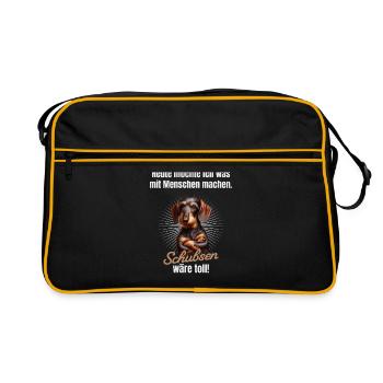 Was mit Menschen machen, schubsen wäre toll - Retro Tasche - Schwarz/Gold - Vorne