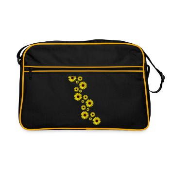 gelbe Sonnenblumen, Sonnenblume, Blumen, Blüten - Retro Tasche - Schwarz/Gold - Vorne