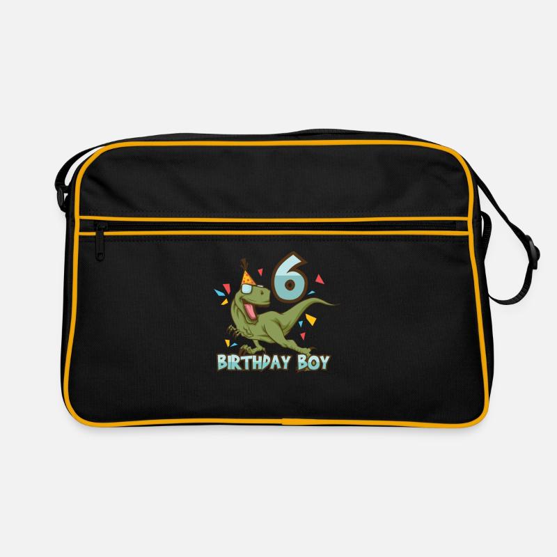 Dino 6 Geburtstag - Retro Tasche - Schwarz/Gold