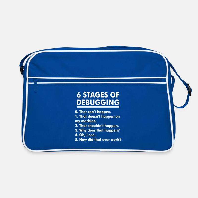 Humorous Debugging Stages Illustration Retro Bag