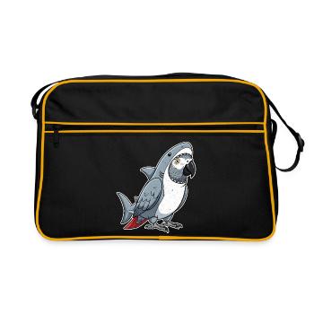 Cartoon Grey Parrot Shark Costume - Retro Bag - black/gold - Front