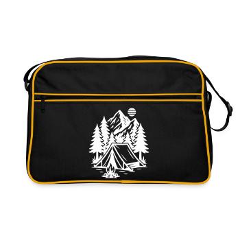 Camping Zelt Berge Wald - Retro Tasche - Schwarz/Gold - Vorne