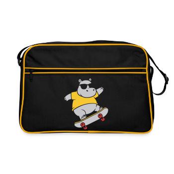 Cooles Nilpferd Skater Skateboard Vektor - Retro Tasche - Schwarz/Gold - Vorne