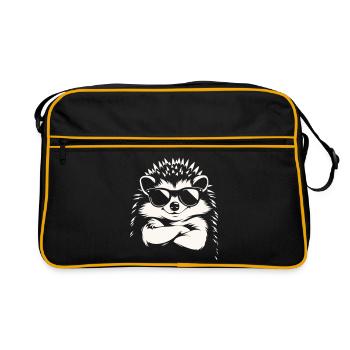 Cooler Igel mit Sonnenbrille | Lustiges Tier Motiv - Retro Tasche - Schwarz/Gold - Vorne