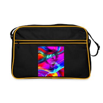 Portrait psychédélique en flux de couleurs - Sac Retro - noir/or - Devant