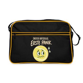Zweiter Aufschlag Erste Panik Tennis Spruch - Retro Tasche - Schwarz/Gold - Vorne