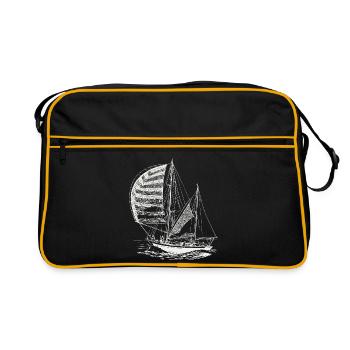 Segelboot Segeln Segler Meer Nautik Vintage Motiv - Retro Tasche - Schwarz/Gold - Vorne