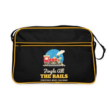 Jingle All the Rails Modelleisenbahn-Weihnachten - Retro Tasche - Schwarz/Gold - Vorne
