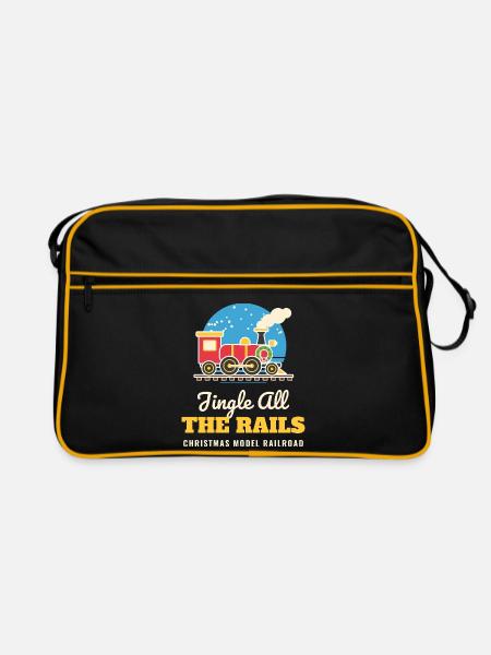 Jingle All the Rails Modelleisenbahn-Weihnachten - Retro Tasche - Schwarz/Gold