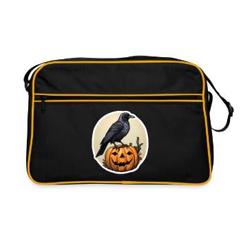 Halloween Raven Crow on Pumpkin - Retro Bag - black/gold - Front