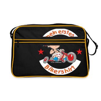 mein erstes Bikershirt - RAHMENLOS Baby - Retro Tasche - Schwarz/Gold - Vorne