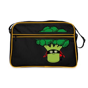 Super-héros de légumes au brocoli drôle avec cape de masque - Sac Retro - noir/or - Devant
