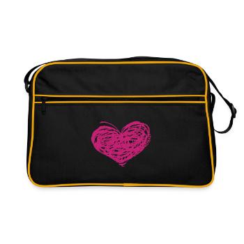 Rosa Herz-Scribble Kunst - Retro Tasche - Schwarz/Gold - Vorne