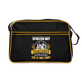 Traktor Traktorfahrer Traktoren Spruch Geschenk - Retro Tasche - Schwarz/Gold - Vorne