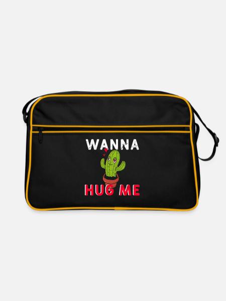 Kaktus wanna hug me - Retro Tasche - Schwarz/Gold - Vorne