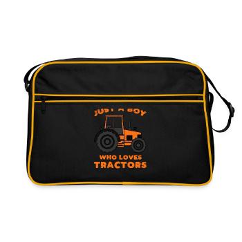 Traktor Jungen Traktoren Spruch Geschenk - Retro Tasche - Schwarz/Gold - Vorne