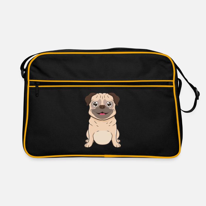 Mops Hund - Retro Tasche - Schwarz/Gold