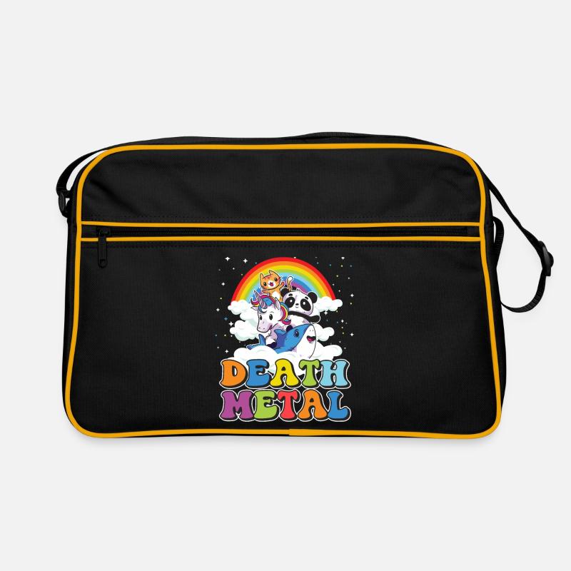 Death Metal Geschenk Heavy Regenbogen Einhorn - Retro Tasche - Schwarz/Gold