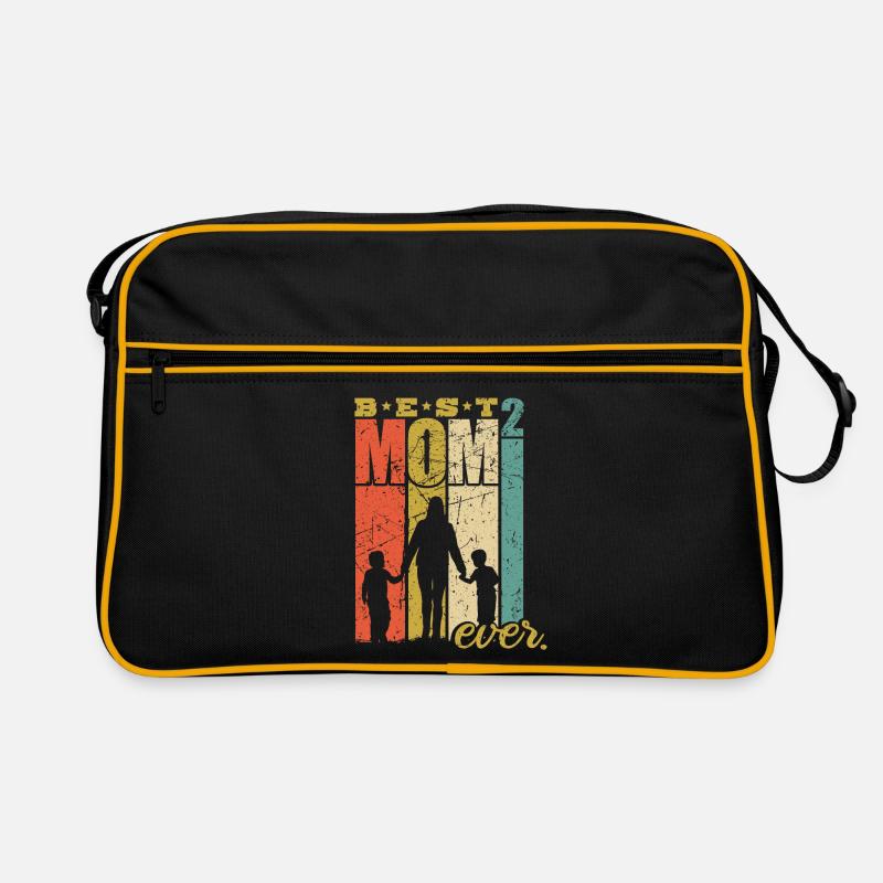 Best Mom ever zweifache Mutter Mama 2 Kinder - Retro Tasche - Schwarz/Gold