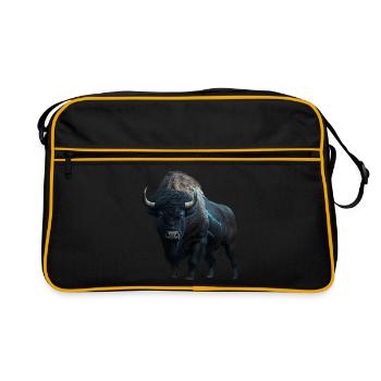Bison buffle noir avec la foudre et le tonnerre fort - Sac Retro - noir/or - Devant