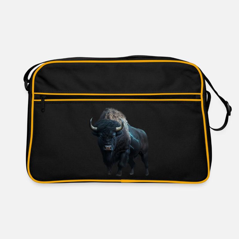 Bison black buffalo with lightning and thunder strong Retro Bag